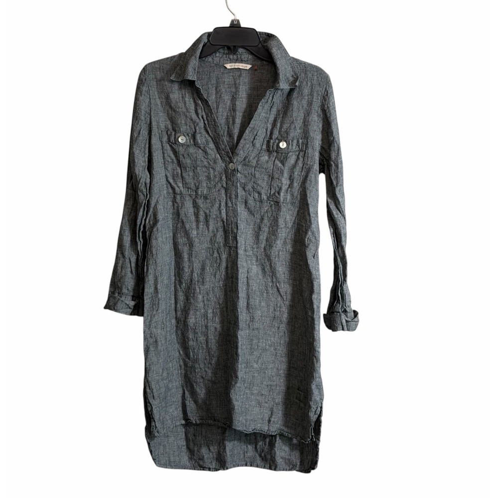 Soft Surroundings Tunic Dress Small Gray Linen Roll Tab Pocket Minimalist